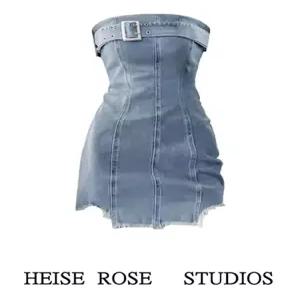 데님 튜브탑 미니원피스 연청 스트랩 데이트룩 바캉스룩 오프숄더