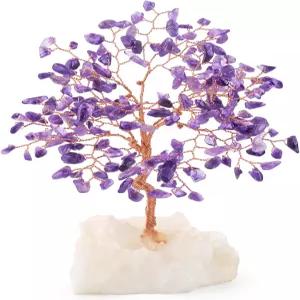 MASGEMES 천연 자수정 크리스탈 생명나무 투명 석영 클러스터 베이스 치유 포지티브 에너지 보석 머니 트리