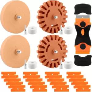 드릴 어댑터와 플라스틱 스크래퍼가 포함된 퀴보란트 데칼 리무버 지우개 휠 도구 키트 자동차 스티커 비닐