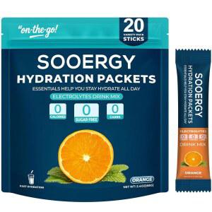 수어지 전해질 분말 패킷, 무설탕 수분 전해질, 비타민, 0칼로리, 오렌지 맛, 20스틱으로 보충용 액체 일일 IV 음료 믹스