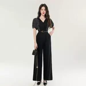 여성 쉬폰 스트라이프 점프슈트 슬림핏 퀄리티 폭 13행 2 CH1