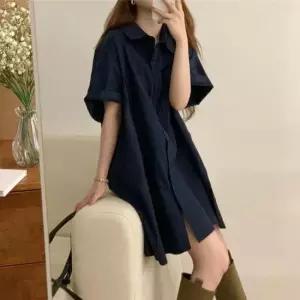 카라셔츠 반팔 미니 셔츠원피스 루즈핏롱셔츠 G126639_베이직