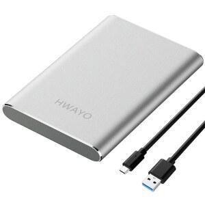 HWAYO 1TB 휴대용 외장 하드 드라이브, USB3.1 1세대 1형 C 울트라 슬림 2.5인치 HDD 스토리지, PC, 데스크탑, 노트북, Mac, Xbox One(실버) 호환