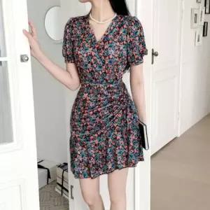 여름 휴양지 데일리 꽃무늬 원피스 클래식 반팔 여행 바캉스원피스 브이넥원피스