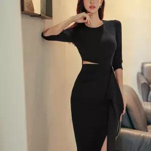 여사친 원피스 치마 랩스커트 허리라인 라운드 슬림 앞트임 프릴 쉬폰 예쁜 SPO마켓5