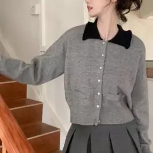 여성 숏 카디건 캐주얼 카라 가디건 니트 프릴