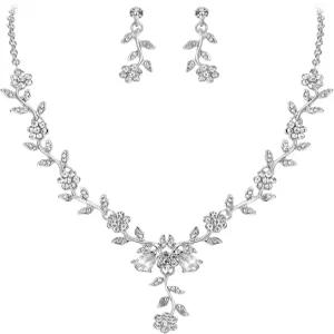 브리러브 여성 웨딩 주얼리 잎 클러스터 플라워 크리스탈 댕글 귀걸이 펜던트 목걸이 세트 신부용