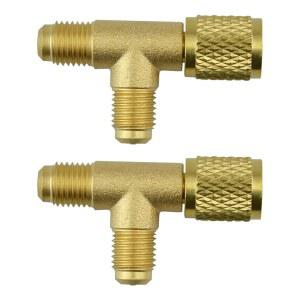 2Pcs 퀵 커플러 액세스 티, 1/4인치 SAE 밸브 코어 티 어댑터 황동 냉매, 스위블 커넥터, 에어컨 라인 수리 도구 R22 R12 R134 게이지 딥 진공 펌프 매니폴드에 적합