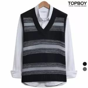 [하프클럽/탑보이]믹스 오버핏 브이넥 니트조끼 (CM002)