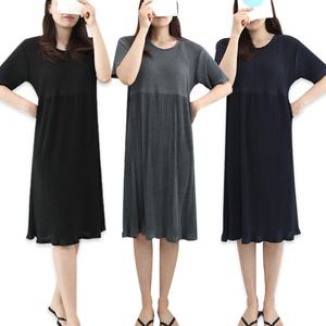 쿨 냉감 플리츠 주름 반팔 원피스 여성 빅사이즈 여자 여름 실내복 홈웨어