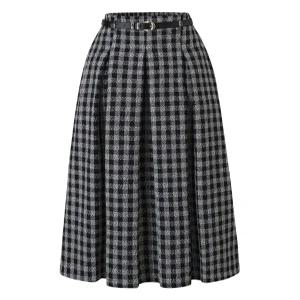 [르샵]벨티드 뒷 밴딩 체크 롱 스커트 (DP4WH006A)