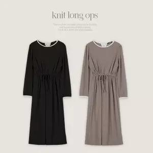 [핫핑](센텀시티점)[유연쫀쫀/꾸안꾸] 디러프 골지 니트지 배색 백리본 스트링 롱 원피스 P000CRBT