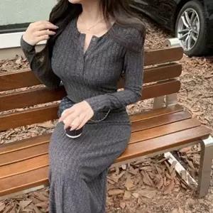 [옷자락]여자 가을 겨울 따뜻한 포근한 슬림핏 골지 롱 니트 원피스