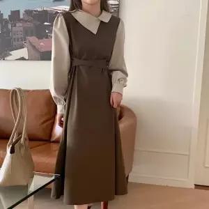 비욘드라이프J CFT 카라 배색 롱원피스