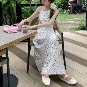 비욘드라이프J CRS 폴카 도트 서스펜더 롱 원피스