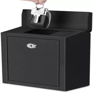 잠금 장치가 있는 EIENHOSI 키 드롭 박스 외부용 월 마운트 우편함 4개의 키가 블랙 메탈 가정 사무실