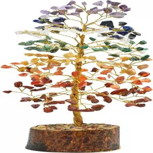 생명의 7가지 차크라 나무 - 크리스탈 긍정 에너지를 위한 보석 풍수 장식 돈 분재 수정 치유 돌 영적 선물