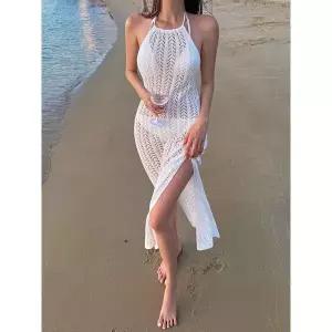 [비바럽]네트 커버업 비치 원피스 OP20372F 그물 니트 시스루 체형커버 홀터넥 비키니 .._P417592390