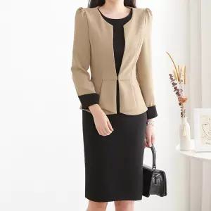 [모리스커밍홈] 투피스형 소매배색 H라인 미디 원피스_M2602OP018A