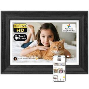 넥스포토 터치스크린 디지털 액자 생일 통한 사진 USB 동영상 블랙우드 64GB 엄마 전자 공유 1인치 크리스마스 GOOGLE 사진에서 WIFI 간편한 MICRO SD를 10 추가