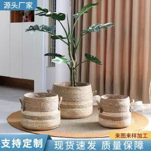 꽃바구니 짚으로 꽃 중형 스플라이스 원형 바구니 통기성 화분 짠 심쿵인싸