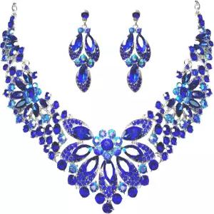 MMonesu 여성 주얼리 세트 라인스톤 크리스탈 그린 신부 성명 초커 목걸이 눈물방울 클러스터 댕글 귀걸이