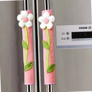주방 냉장고 문손잡이 보호 커버 꽃무늬 자수 패브릭 전자레인지 손잡이 커버