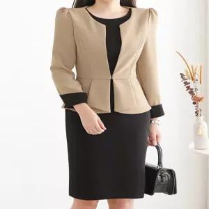 [5577]투피스형 소매배색 H라인 미디 원피스_M2602OP018A