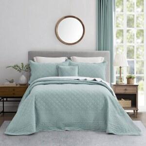 치신 오버사이즈 코튼 침대 스프레드 퀸 사이즈 - 리얼 스티칭 사계절용 럭셔리 퀼트 침구 커버, 리버서블, 울트라 소프트, 경량, 3피스, 페일 블루