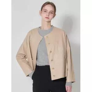 [르샵(LeShop)] 노카라 포켓자수 레더자켓 (택가격: 199000원)