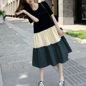 배색 인기 여름 원피스 여자 감성 반팔 휴양지 원피스 여름원피스 롱원피스 휴양지원피스