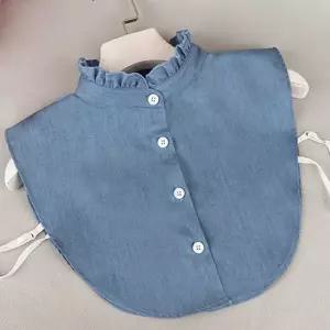 데님 소재 레이스 프릴 넥라인 페이크 넥케이프 카라 쉬폰넥케이프 면레이스넥케이프