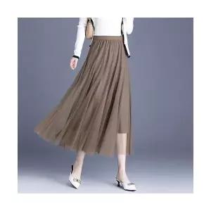 여성용 치마 미디 망사 가을 봄 쉬폰 밴딩 패션 커버 시폰 A라인 ST1