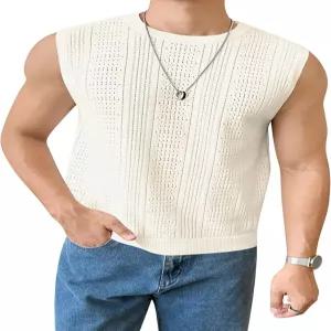 베르두사 남성 민소매 라운드넥 니트 탱크 탑 캐주얼 스웨터 조끼