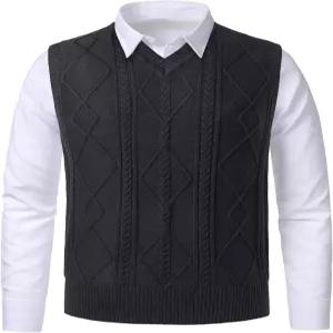 베리엘라이트 남성 아가일 스웨터 베스트 클래식 브이넥 니트 민소매 풀오버 따뜻한 케이블 탱크탑