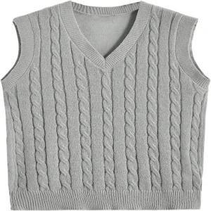 오요앵글 남성 케이블 니트 브이넥 민소매 스웨터 조끼 솔리드 캐주얼 탱크탑