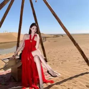 원피스 스커트 롱 언발 홀터넥 바캉스 나시 여자쉬폰원피스 시폰 ible1