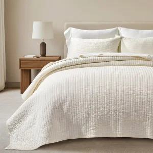 에버그레이스홈 코튼 새틴 퀼트 세트 퀸 사이즈 프리 워싱 채널 스티치 커버렛 침대 스프레드 사계절용