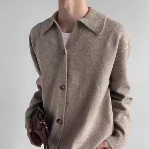EAMT 남자 칼라넥 한줄 핀 터틀 가디건 스웨터 코트 솔리드 루즈핏 캐주얼 롱 YJ1