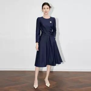 여성원피스 봄가을 프렌치 엘레강스 스탠드 주름 원피스 고급 광택 드레스 심쿵돌직구