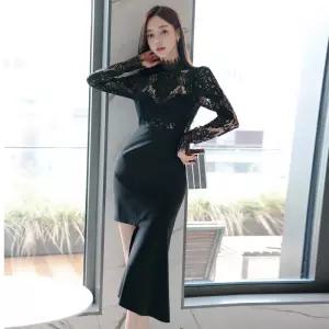 헐크 원피스 스커트 여성 여친 가을 시스루 레이스 펀칭 언밸런스 힙 KKE3