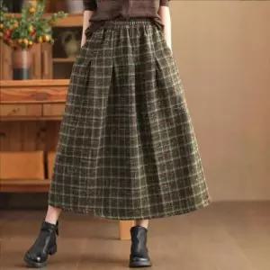 EAMT 여사친 스커트 모직 빈티지 가을 체크 도톰 A라인 슬림핏 미디엄 YJ3