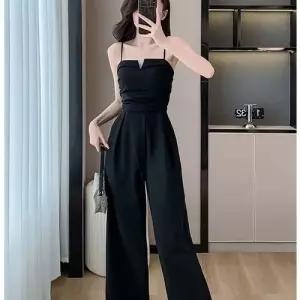 앤트맨 점프슈트 여성바지 나시 얇은 통바지 프린트 민소매 와이드핏 고급팬츠 OPH5