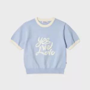 어반디타입 [ 단독] 러브 배색 크롭 반팔 니트_스카이 블루