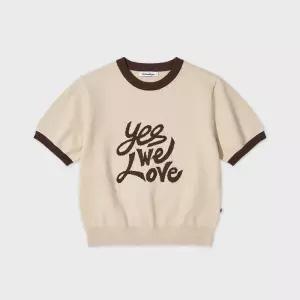 어반디타입 [ 단독] 러브 배색 크롭 반팔 니트_베이지