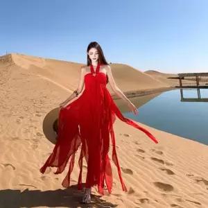 EAMT 여성 스커트 원피스 롱 바캉스 홀터넥 언발 나시 시폰 YJ1