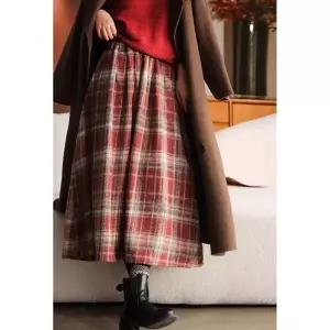 스파이더맨 여성 스커트 빈티지 체크 밴딩 A라인 도톰모직 OPH1