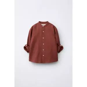 국내배송 ZARA 자라 주니어 키즈 린넨 코튼 차이나 칼라 셔츠 버건디 5644555606 1790761
