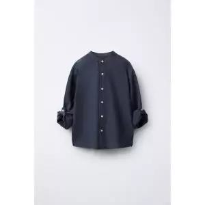 국내배송 ZARA 자라 주니어 키즈 린넨 및 코튼 차이나 칼라 셔츠 네이비 5644552401 1790759