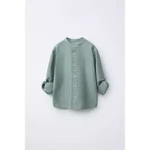 국내배송 ZARA 자라 주니어 키즈 린넨 및 코튼 차이나 칼라 셔츠 초록 5644551500 1790758